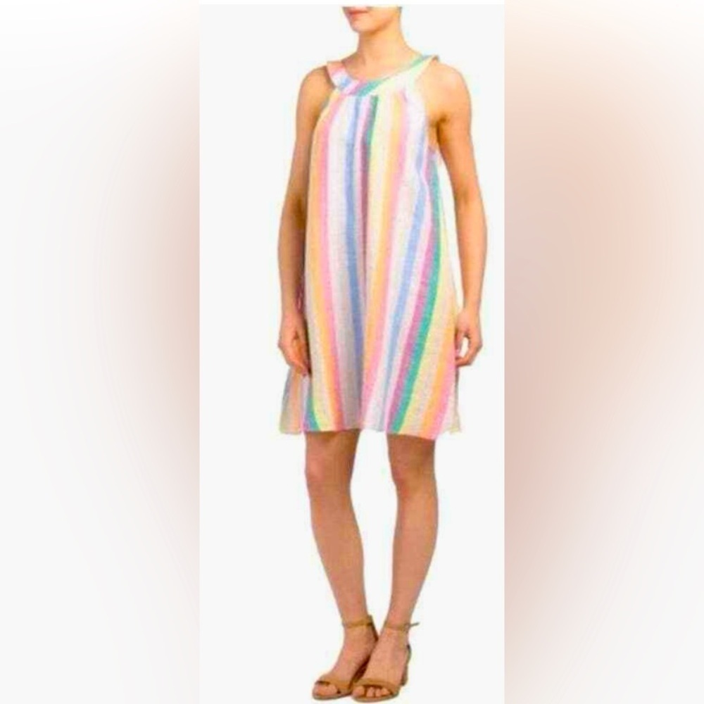 C&C California Rainbow‎ Stripe Linen Halter Dress Boho Beach Festival Summer S - Picture 10 of 10